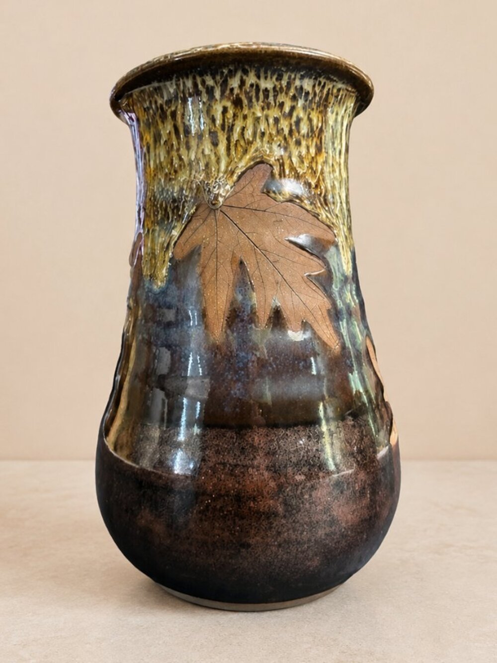 Mark Alewine Pottery 2008 Maple Leaf Vase Signed Tennessee Studio Art 8.5in